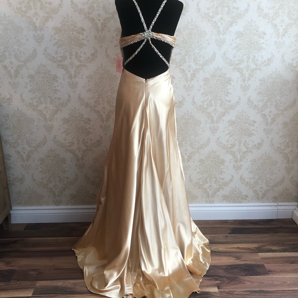 BNWT Blush gold satin beaded gown - Picture 6 of 14